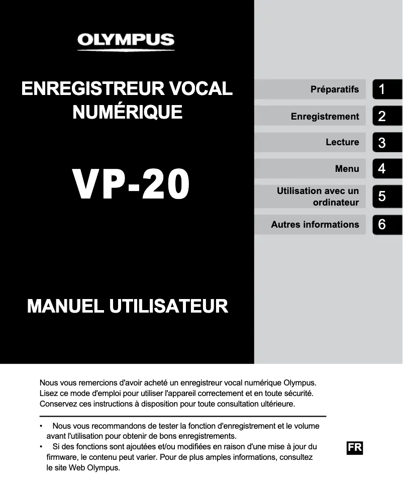 Image de la première page du manuel de l'appareil VP-20