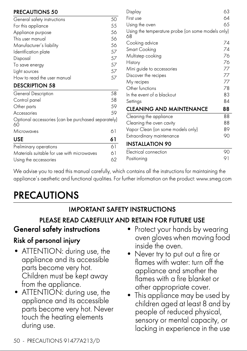 Page 1 de la notice Manuel utilisateur Smeg SO4104M2PB3