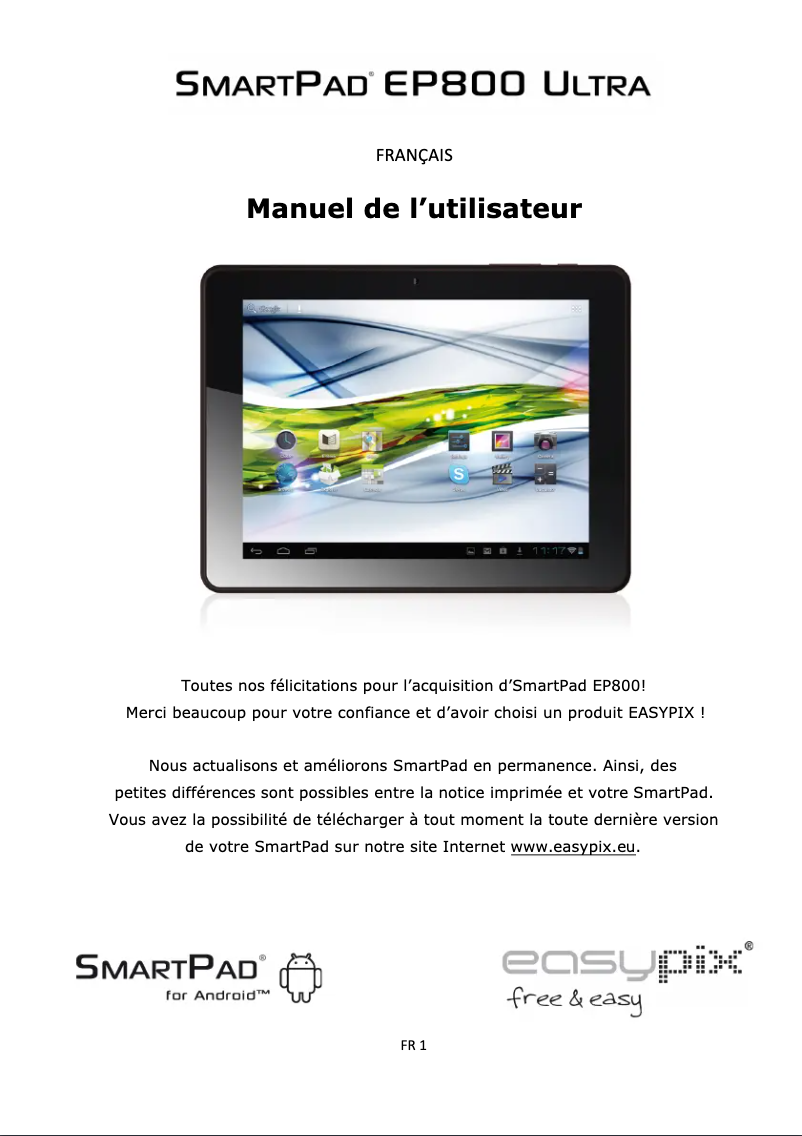 Image de la première page du manuel de l'appareil SmartPad EP800 Ultra