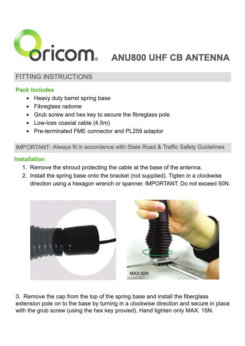 Page n°1 - Manuel utilisateur Oricom ANU800