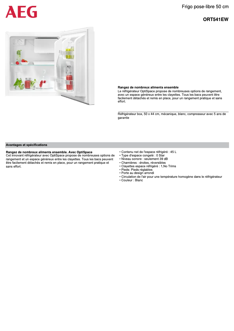 Page n°1 - Fiche technique AEG ORT541EW