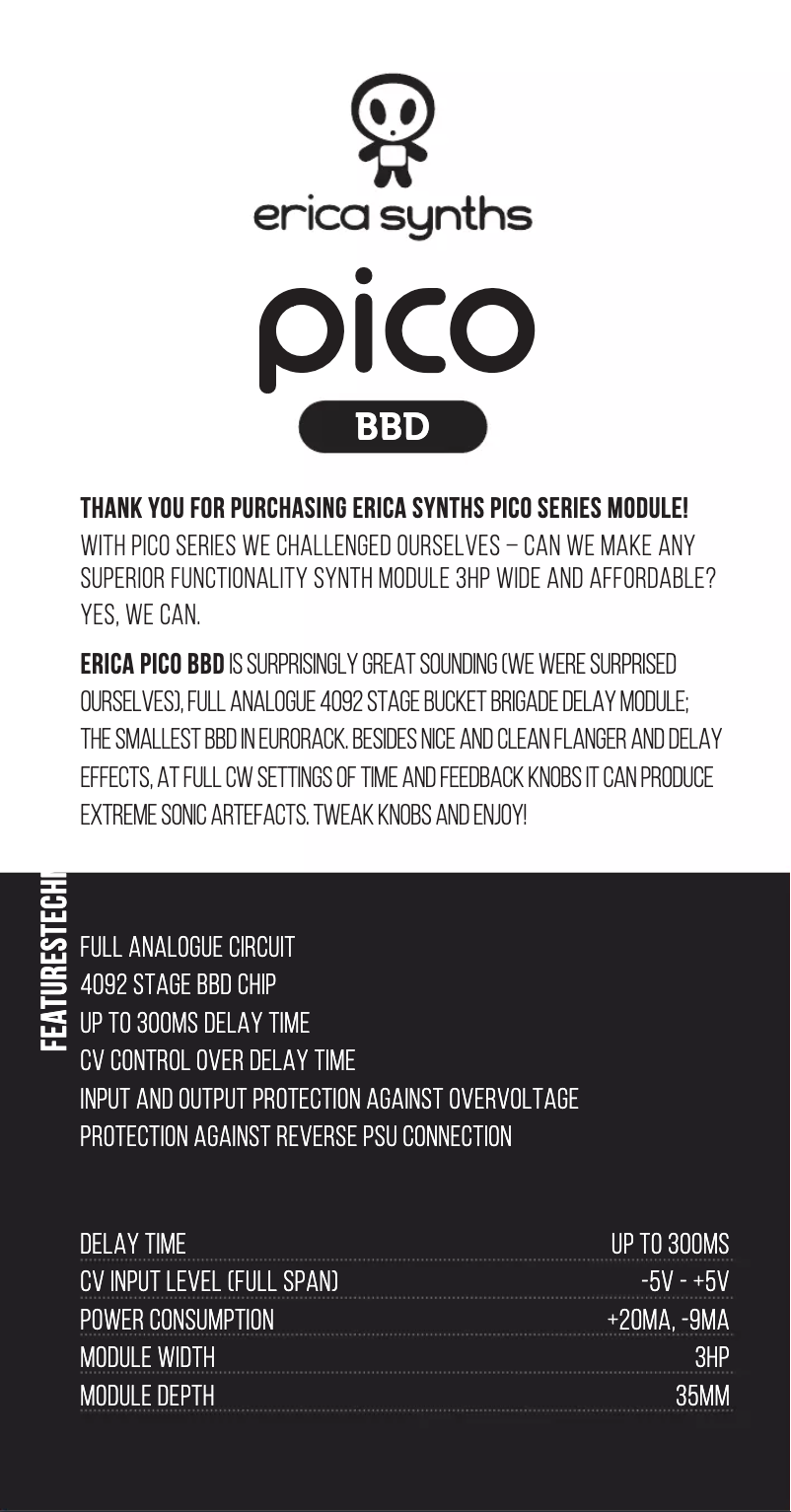 Page 1 de la notice Manuel utilisateur Erica Synths Pico BBD