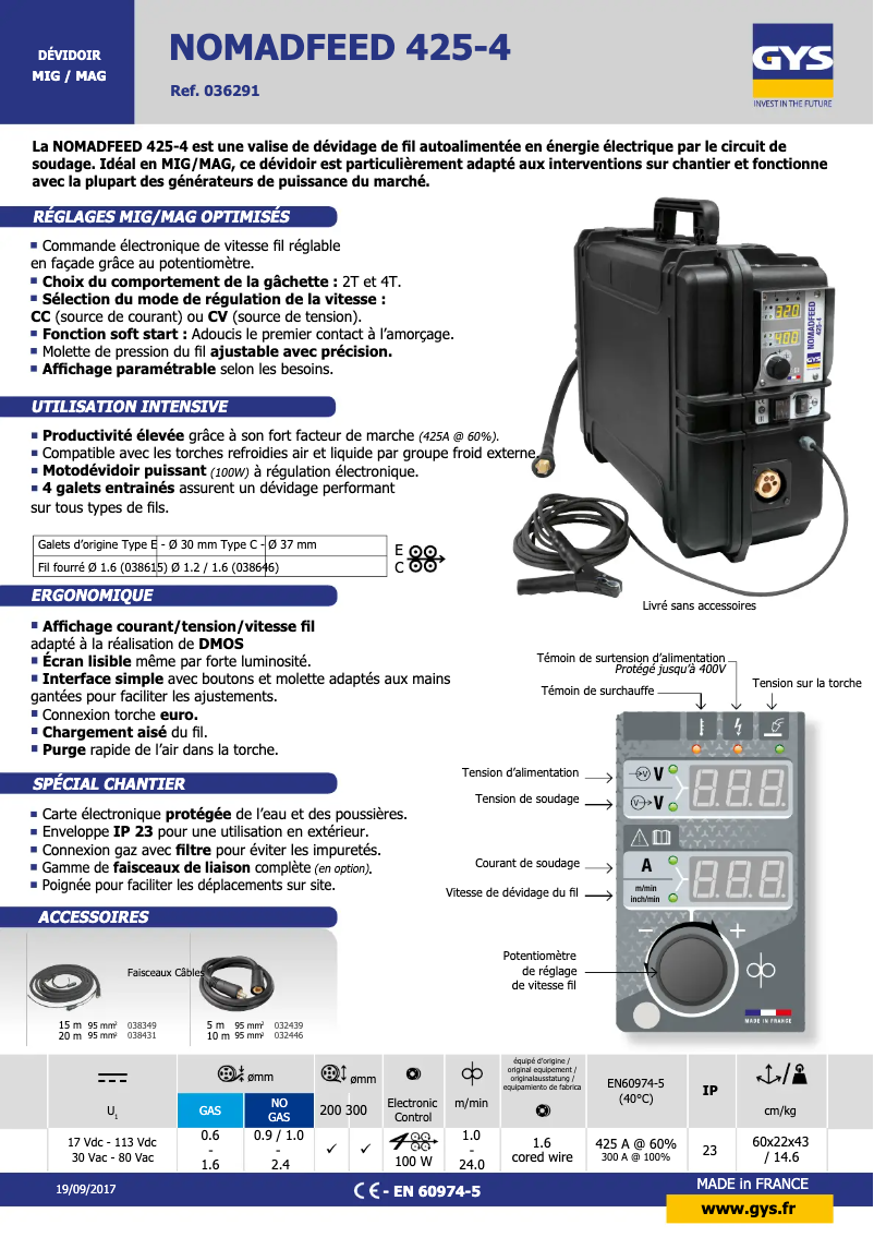 Page n°1 - Fiche technique GYS Nomadfeed 425-4