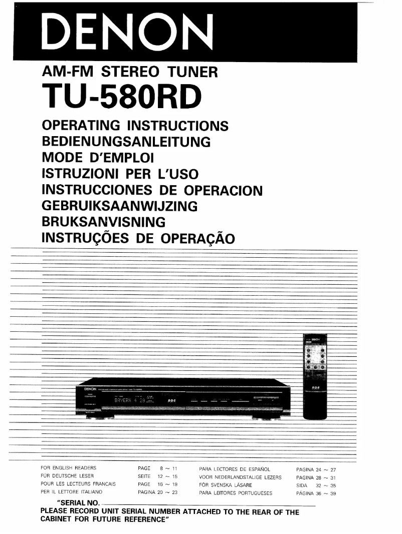 Página 1 del manual Manual de usuario Denon TU-580RD