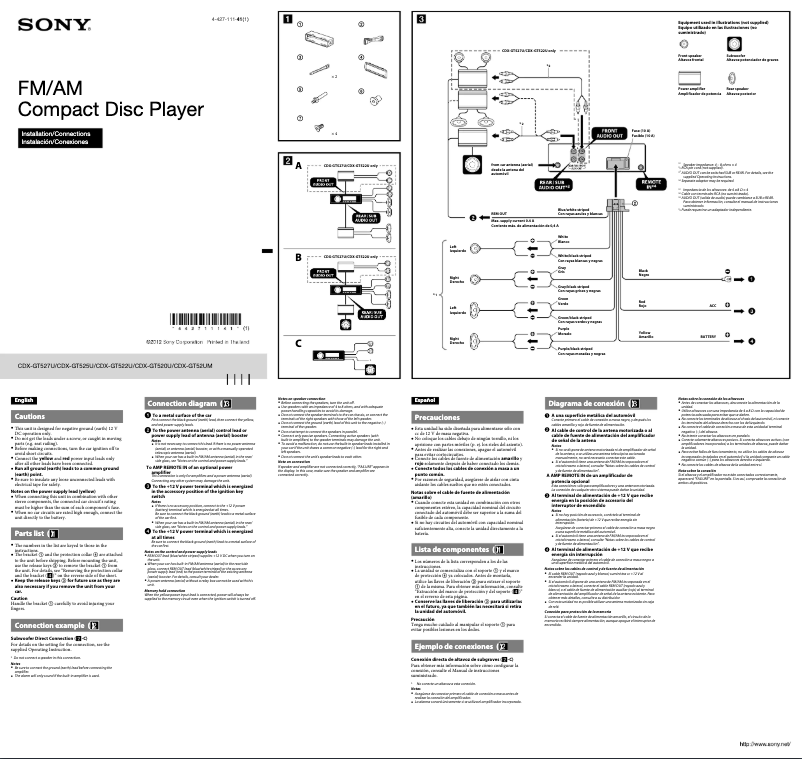 Page 1 de la notice Guide d'installation Sony CDX-GT520U
