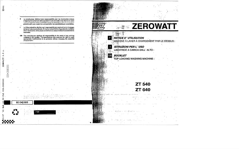 Page n°1 - Manuel utilisateur Zerowatt ZT 640