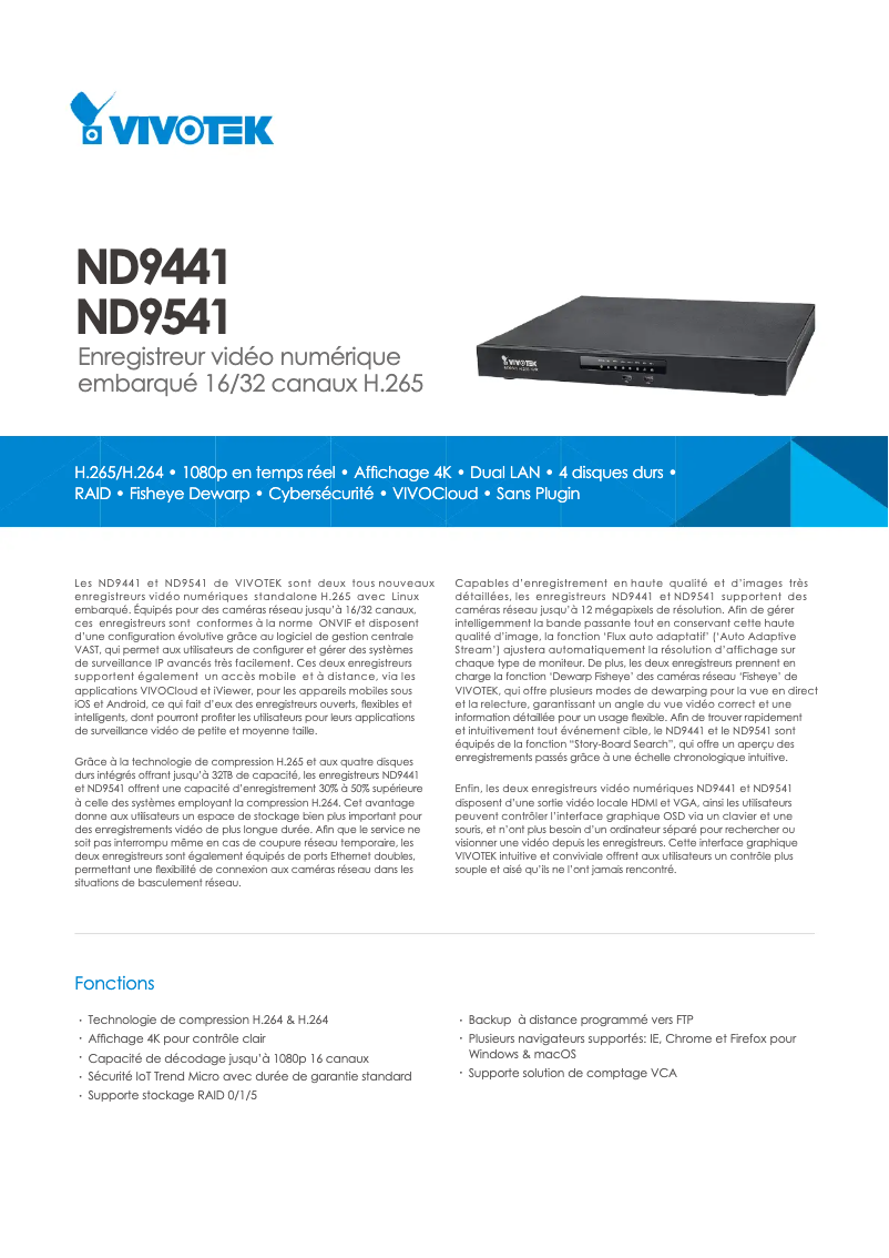 Page n°1 - Fiche technique Vivotek ND9441