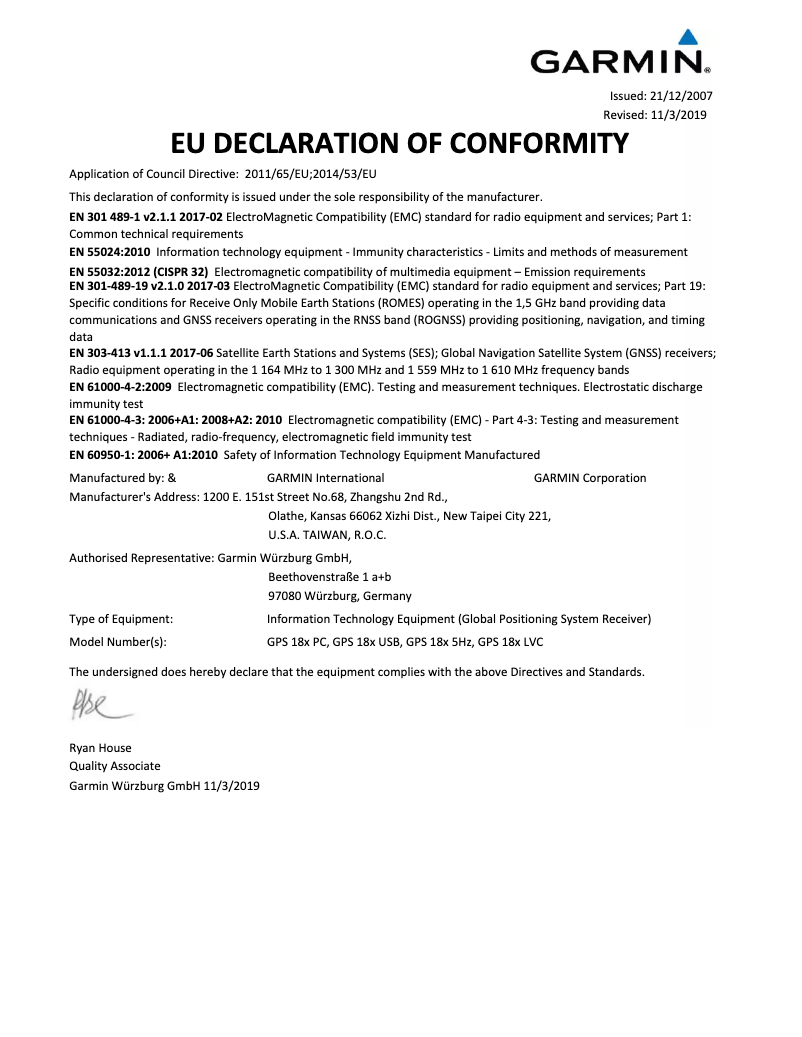 Page 1 de la notice Mode d'emploi Garmin GPS 18x PC