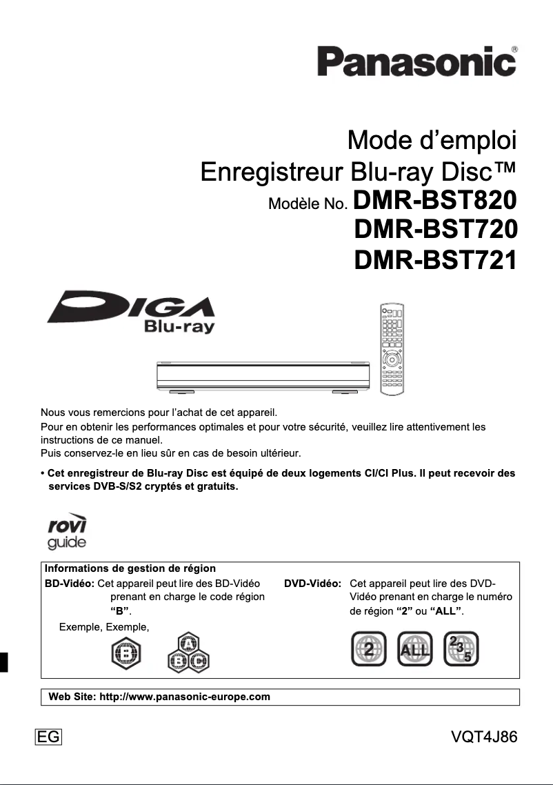 Page 1 de la notice Manuel utilisateur Panasonic DMR-BST721