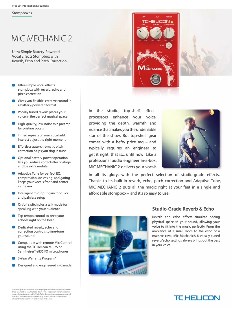 Page 1 de la notice Fiche technique TC Helicon Mic Mechanic 2