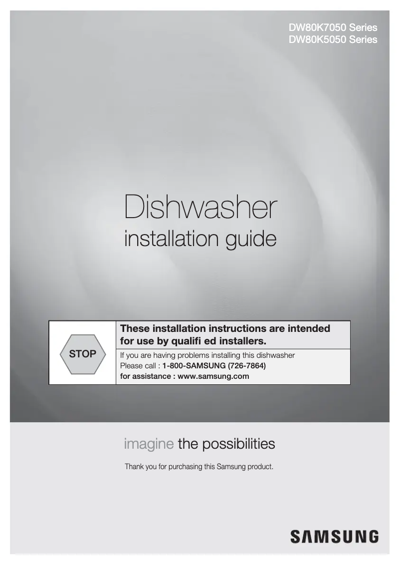Page 1 de la notice Guide d'installation Samsung DW80K7050UG