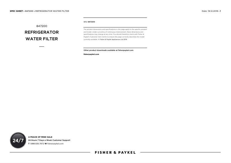 Page n°1 - Manuel utilisateur Fisher & Paykel 847200