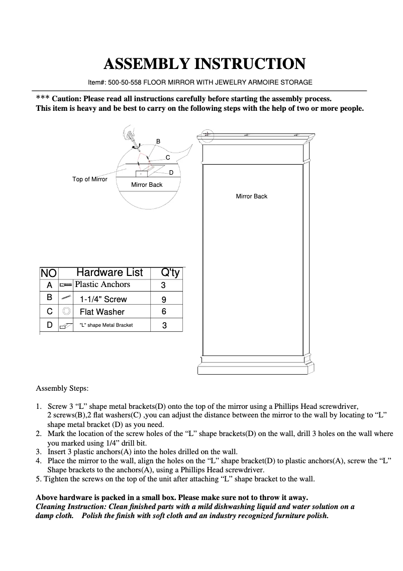 Page n°1 - Manuel utilisateur Hooker 500-50-558