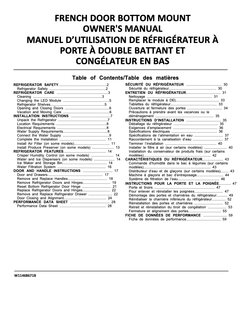 Image de la première page du manuel de l'appareil WRF550CDHZ