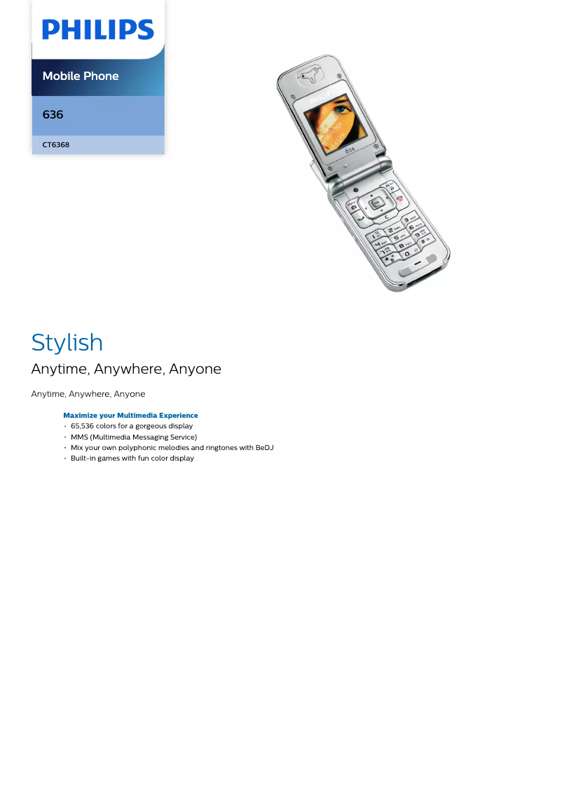 Página 1 del manual Ficha técnica Philips CT6368