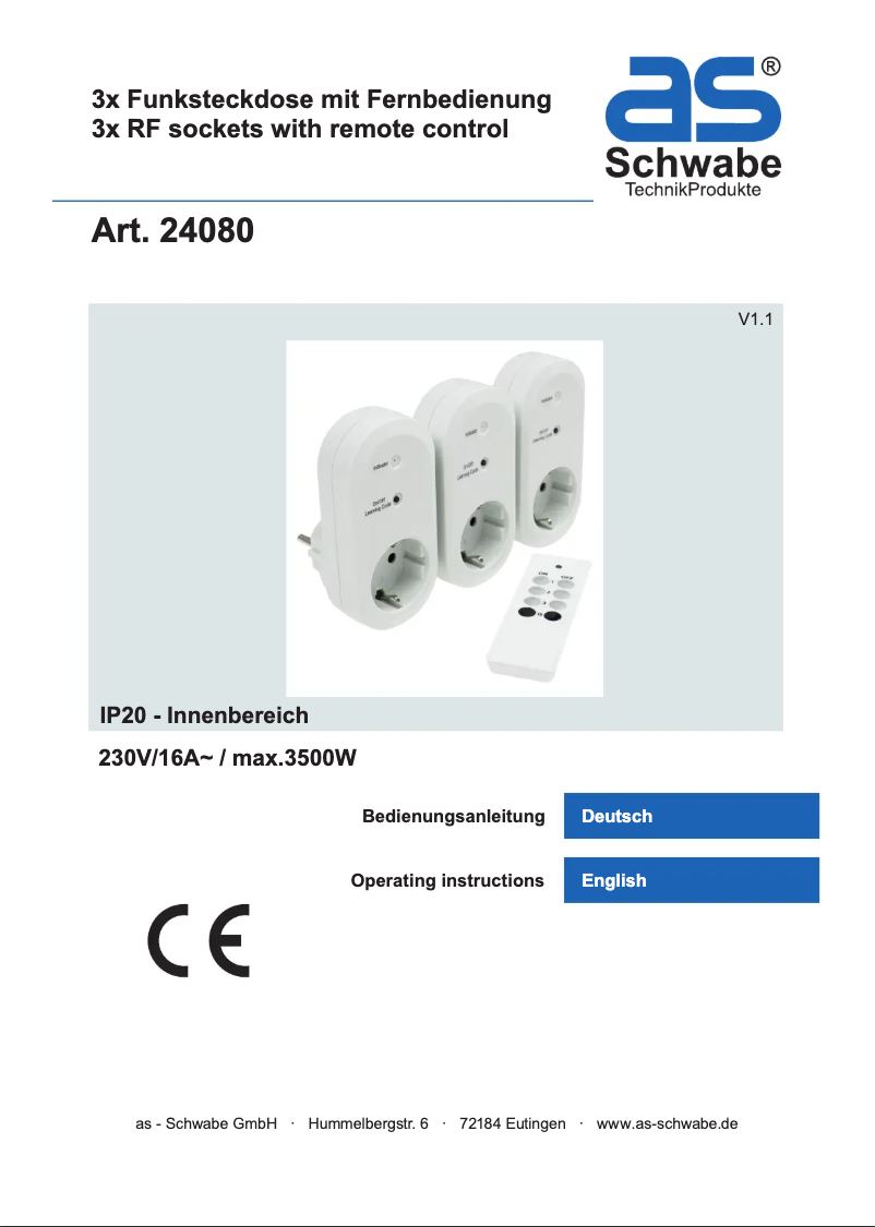 Page n°1 - Manuel utilisateur AS Schwabe 24080