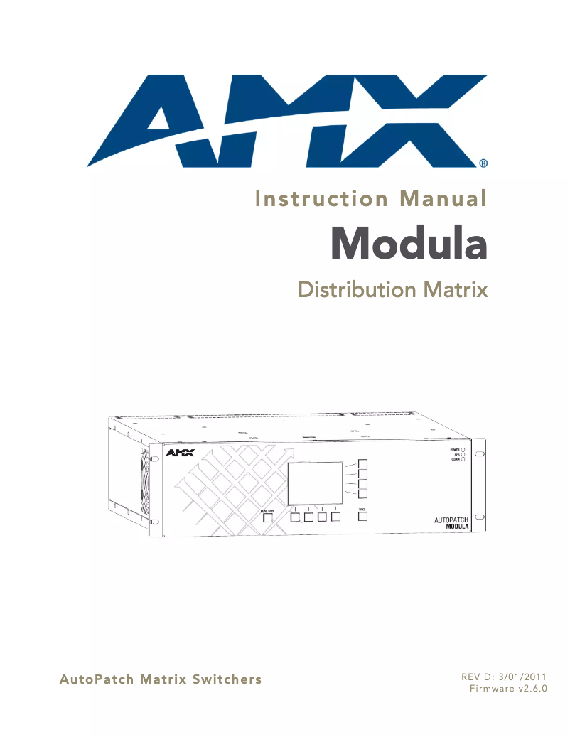 Page n°1 - Manuel utilisateur AMX Modula AVS-MD-3216-007
