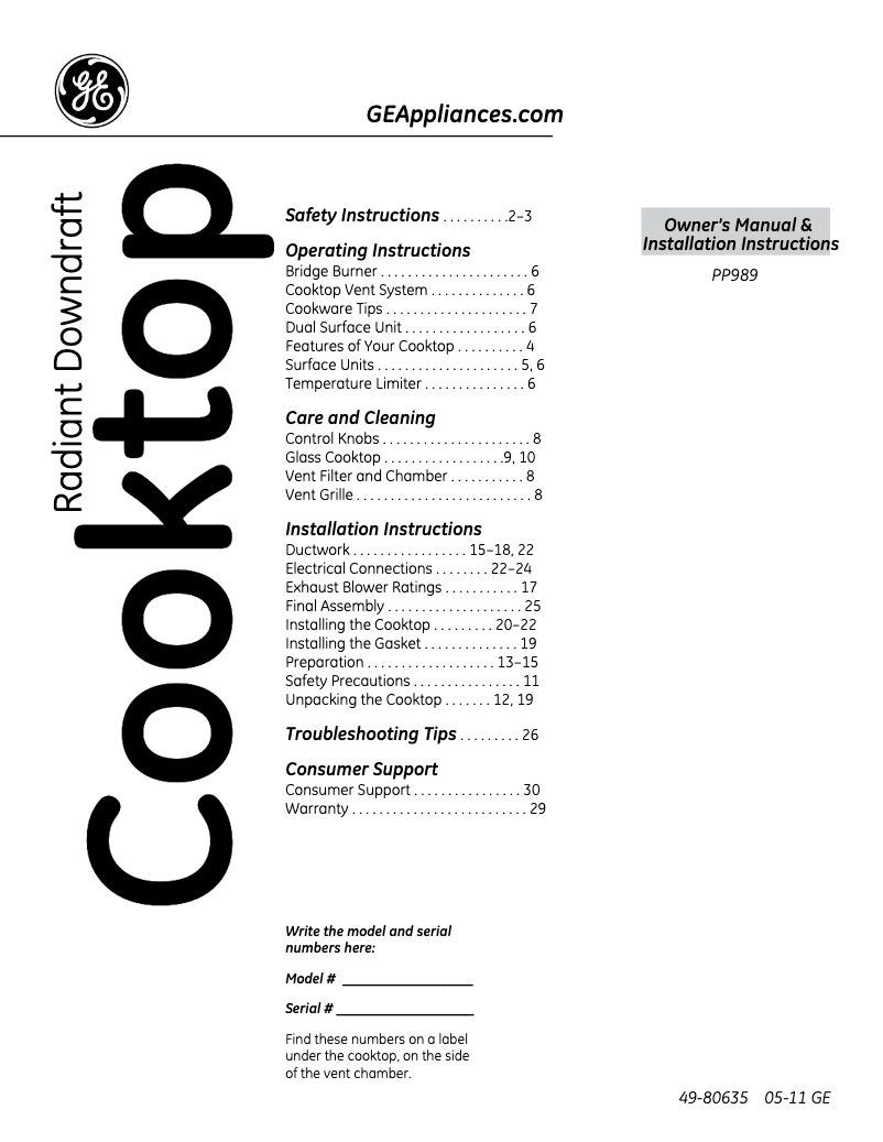 Page n°1 - Mode d'emploi GE Profile PP989TNWW