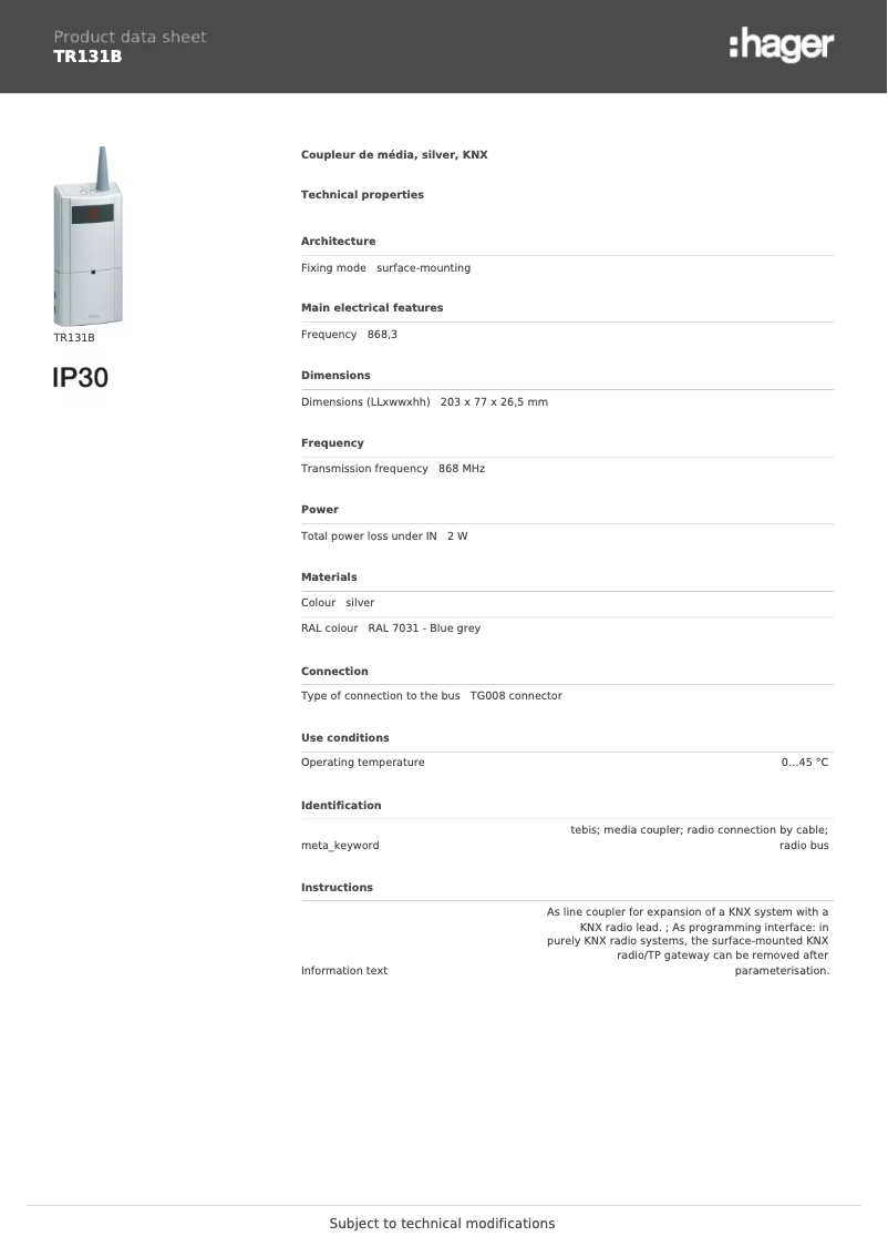 Image de la première page du manuel de l'appareil TR131B