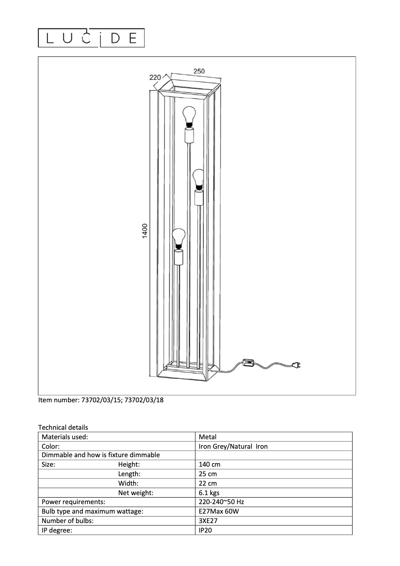 Page n°1 - Manuel utilisateur Lucide Thor 73702/03/15
