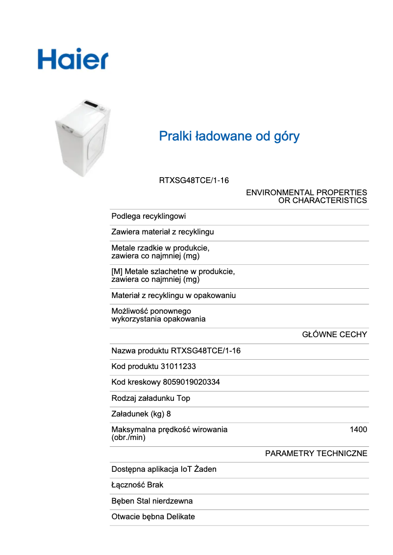 Page 1 de la notice Label énergétique Haier RTXSG48TCE/1-16
