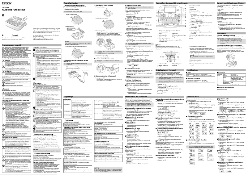 Image de la première page du manuel de l'appareil LabelWorks LW-300