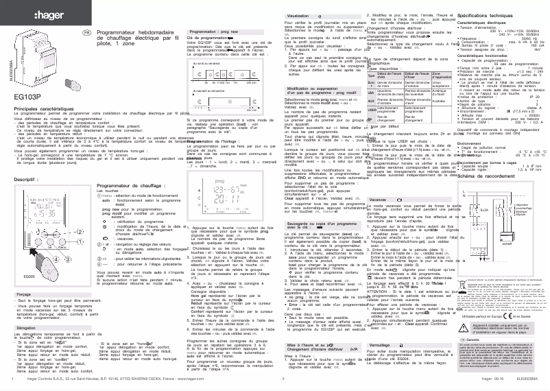 Page n°1 - Manuel utilisateur Hager EG103P