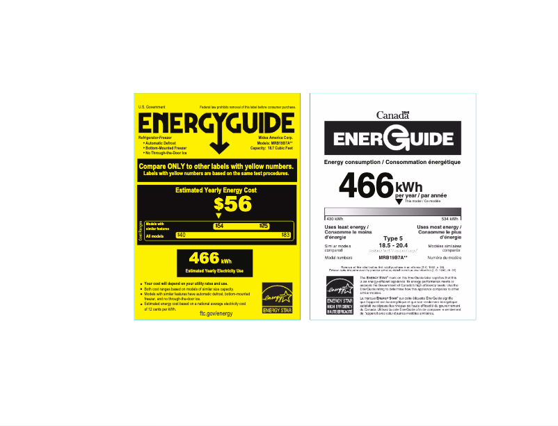 Page 1 de la notice Label énergétique Midea MRB19B7AST