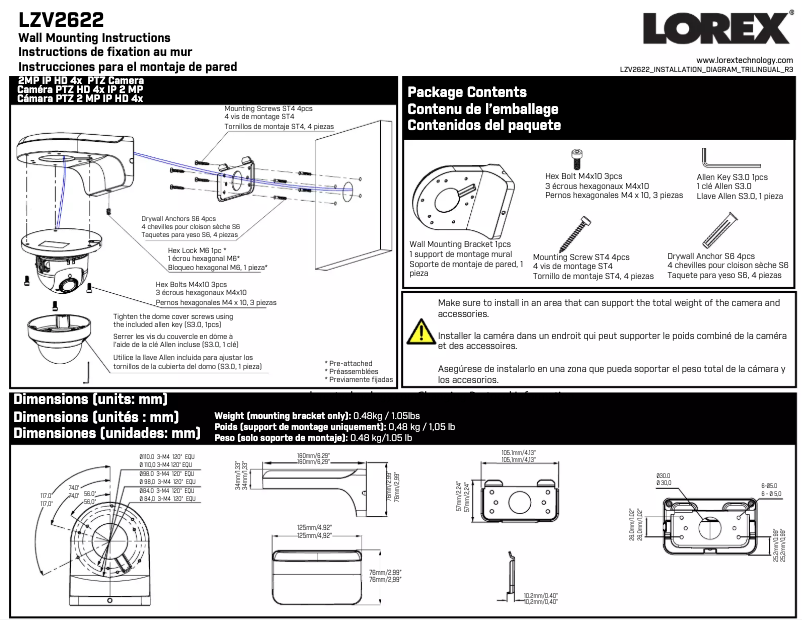 Page 1 de la notice Instructions / montage Lorex LZV2622BW