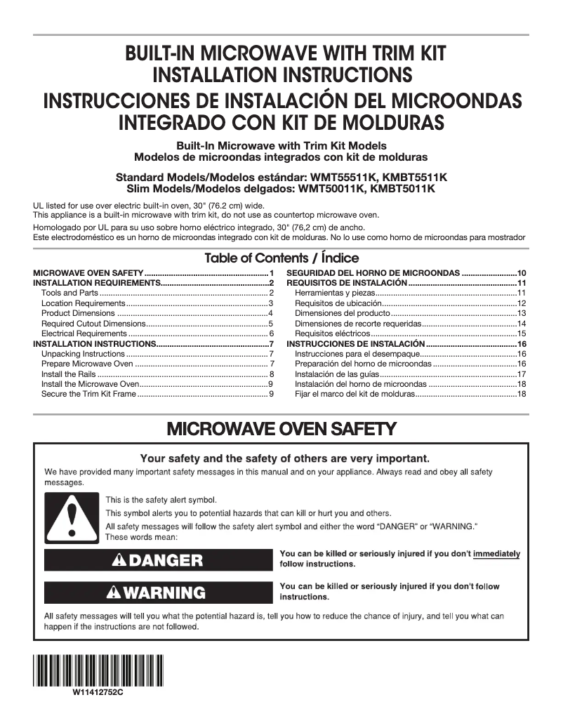 Page 1 de la notice Guide d'installation KitchenAid KMBT5011KSS