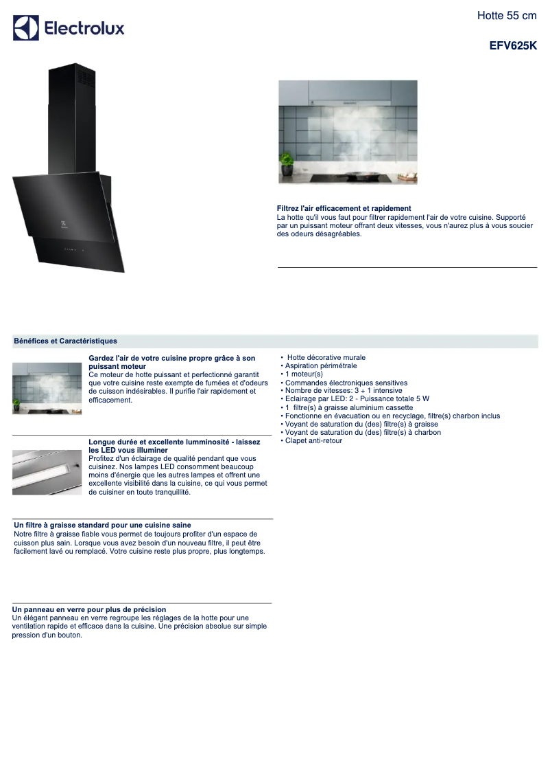 Page n°1 - Fiche technique Electrolux EFV625K