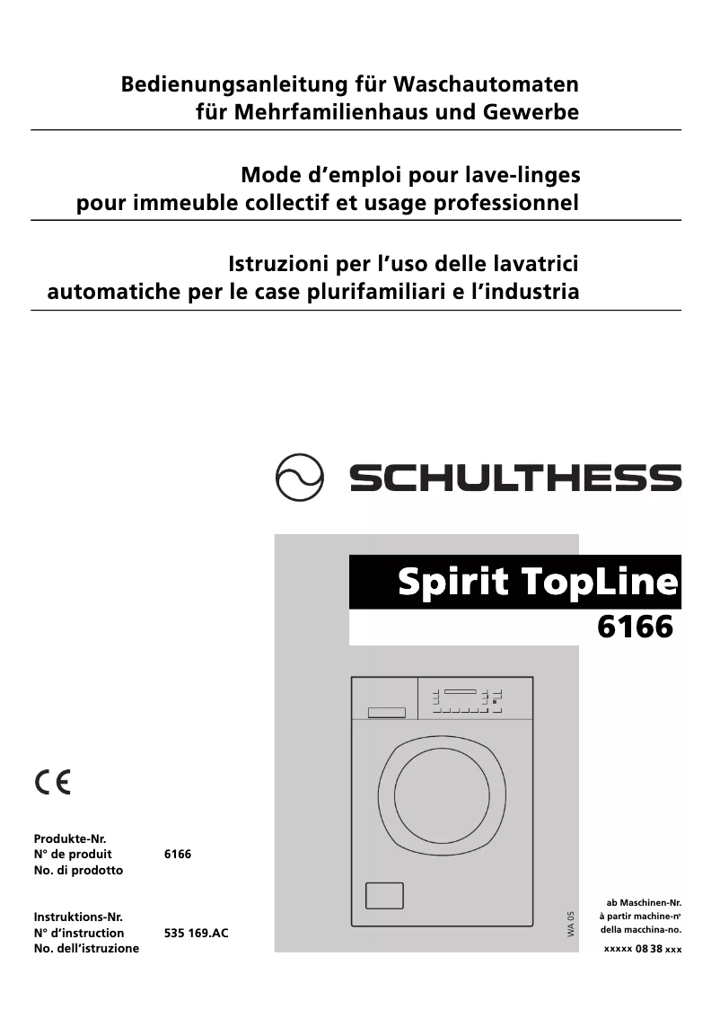 Page n°1 - Manuel utilisateur Schulthess Spirit TopLine 6166