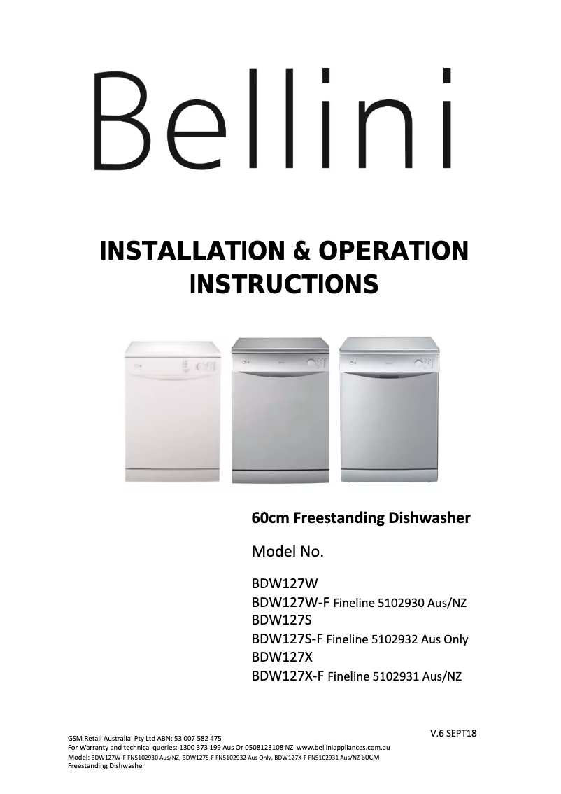 Page n°1 - Manuel utilisateur Bellini BDW127S-F