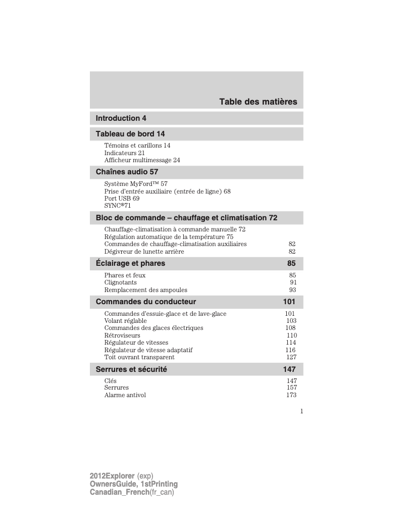 Page n°1 - Manuel utilisateur Ford Explorer (2012)