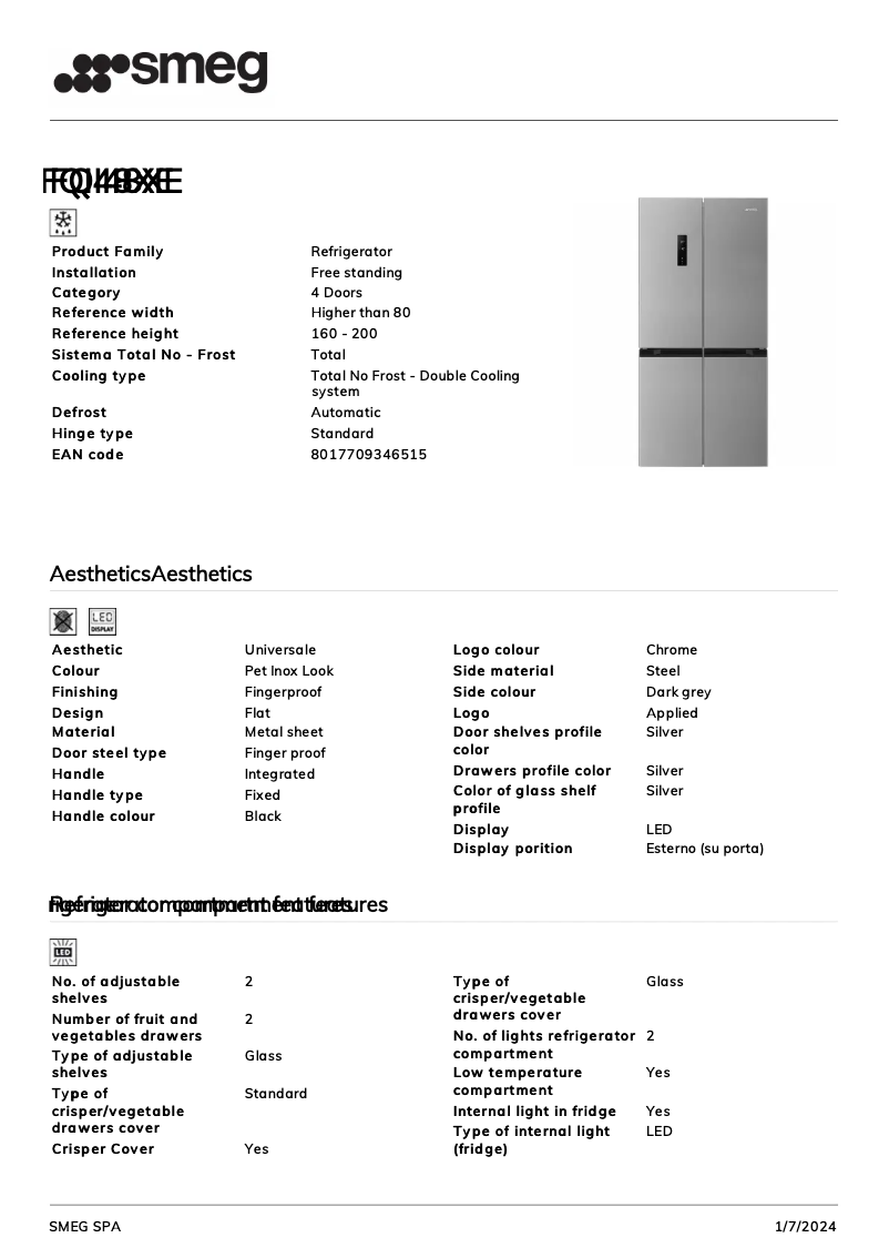 Page n°1 - Fiche technique Smeg FQI48XE