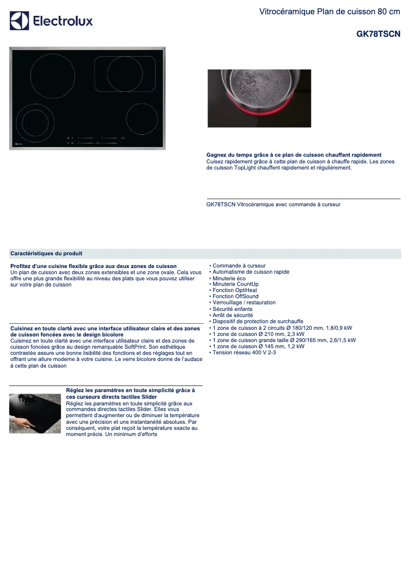 Page n°1 - Fiche technique Electrolux GK78TSCN