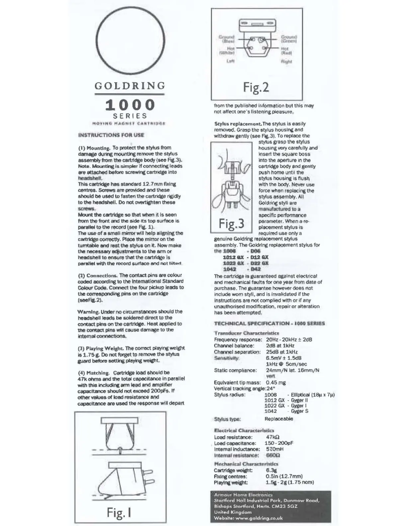 Page 1 de la notice Manuel utilisateur Goldring 1012GX