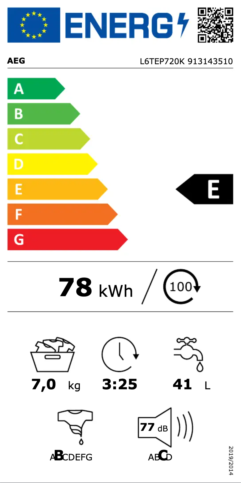Página 1 del manual Etiqueta energética AEG 6000 ProSense L6TEP720K