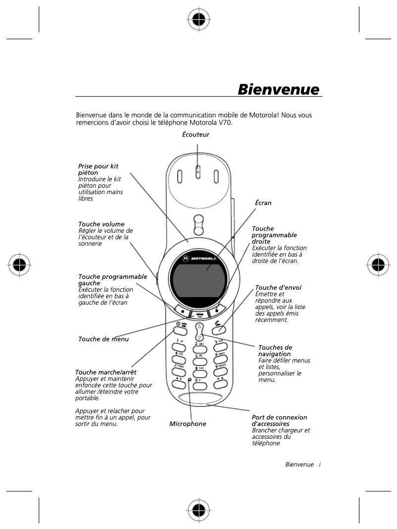 Image de la première page du manuel de l'appareil V70