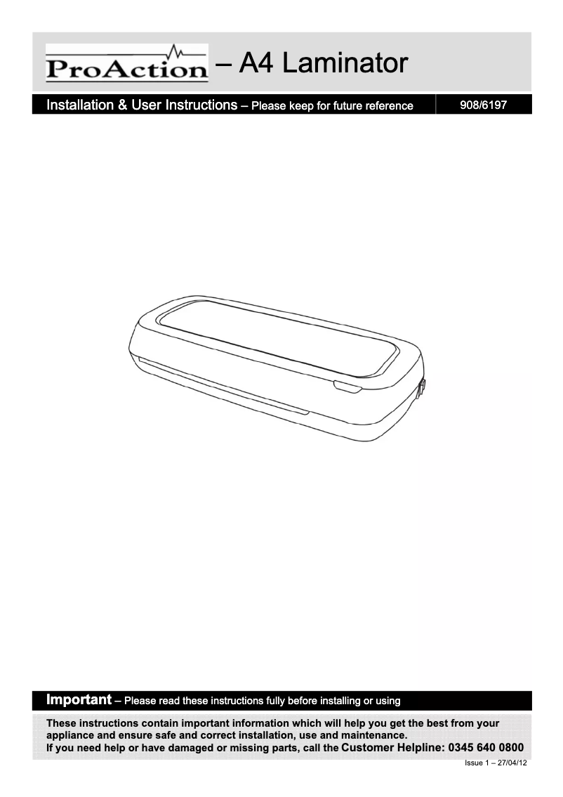 Page n°1 - Manuel utilisateur ProAction OL286