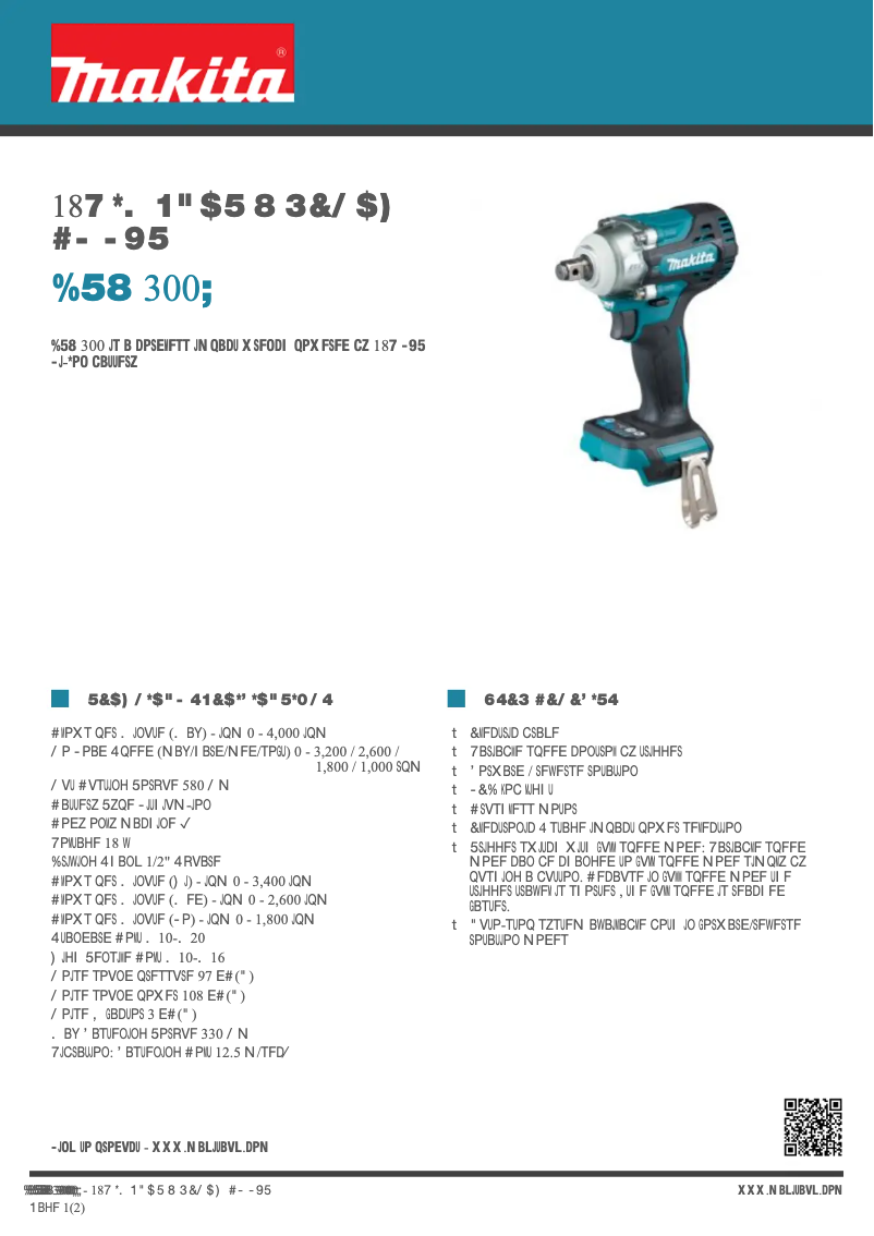 Page 1 de la notice Fiche technique Makita DTW300Z