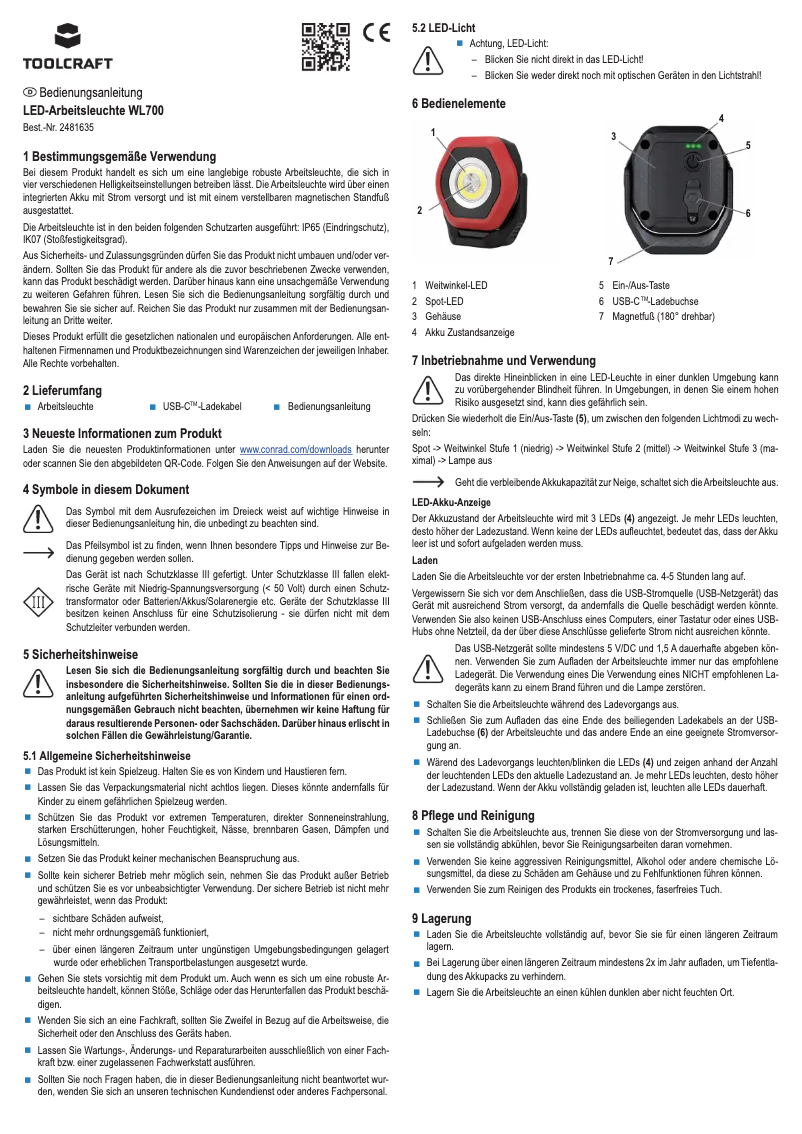 Page 1 de la notice Manuel utilisateur Toolcraft WL700