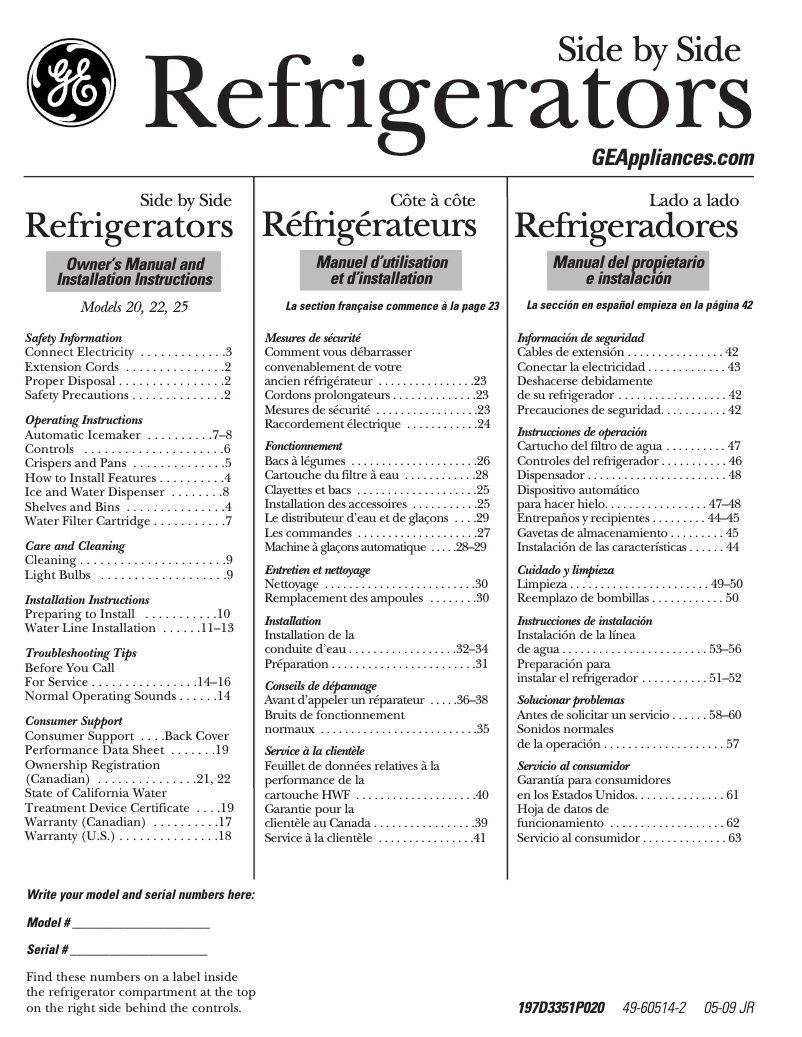 Page 1 de la notice Guide d'installation GE GSS22IBTWW