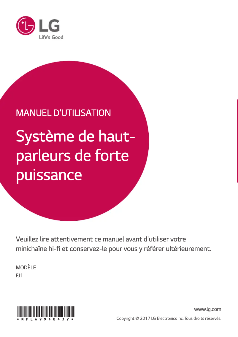 Page 1 de la notice Manuel utilisateur LG FJ1