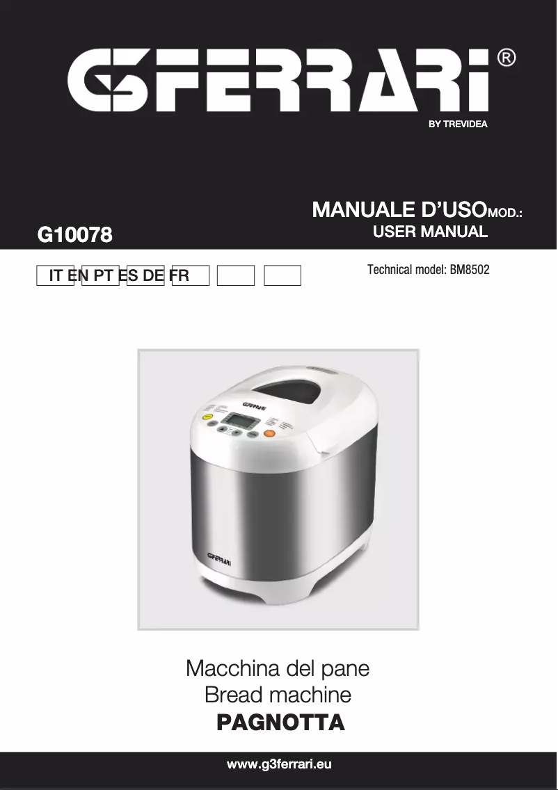 Image de la première page du manuel de l'appareil Pagnotta G10078