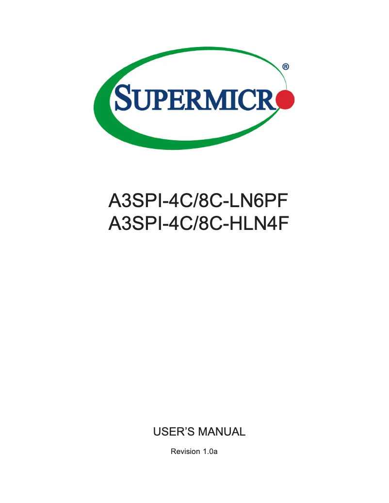 Page 1 de la notice Manuel utilisateur Supermicro A3SPI-4C-HLN4F