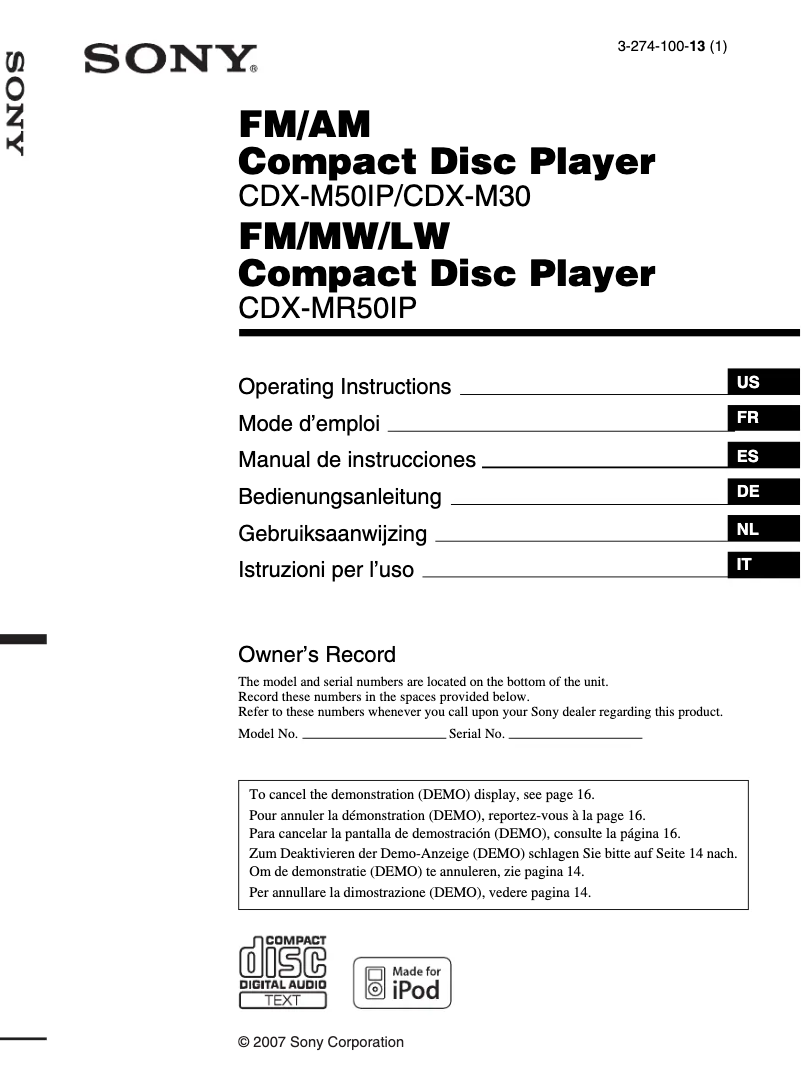 Image de la première page du manuel de l'appareil CDX-M30