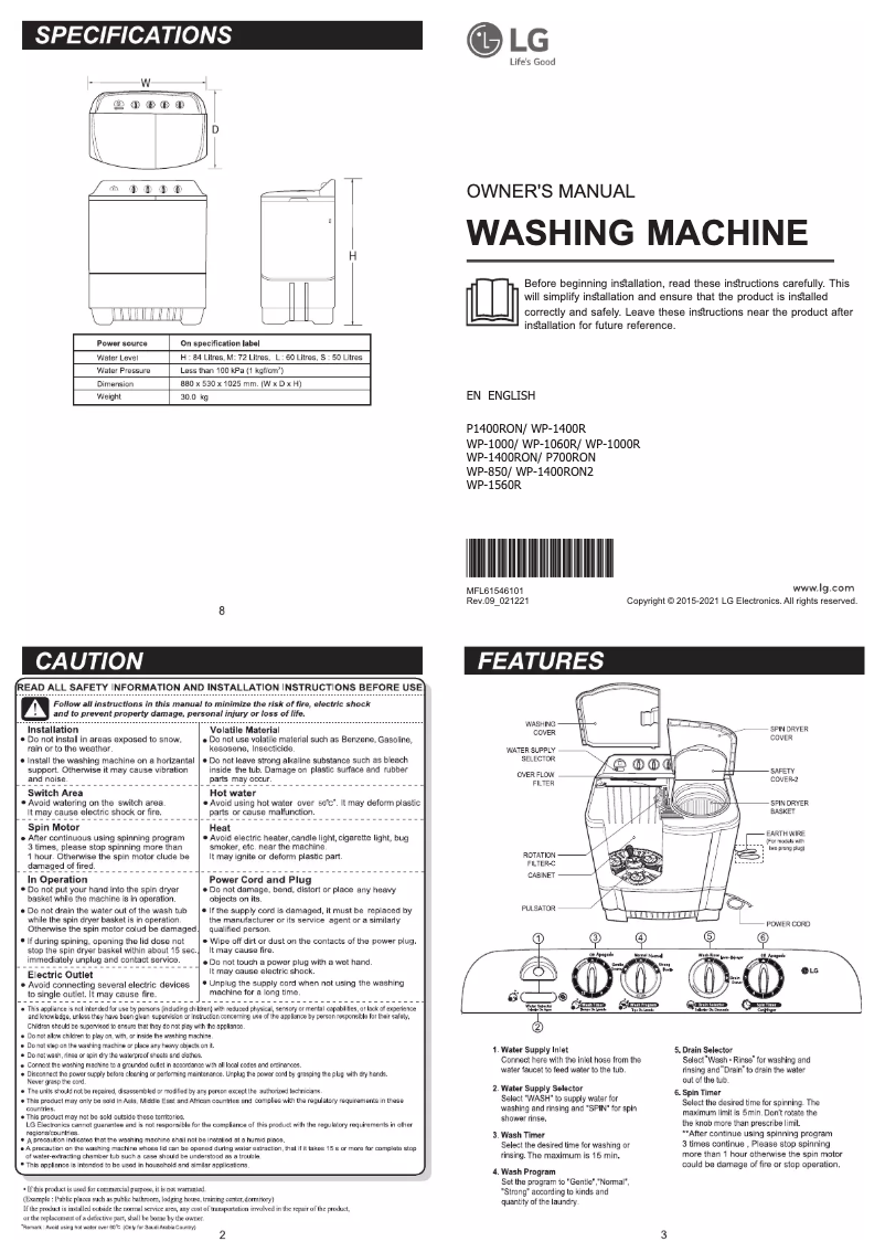 Page n°1 - Manuel utilisateur LG P1400RON