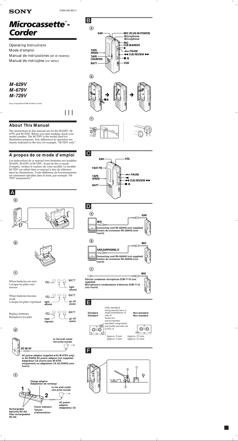 Page n°1 - Manuel utilisateur Sony M-629V