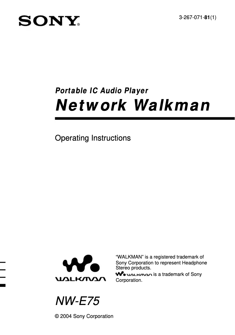 Page n°1 - Manuel utilisateur Sony Walkman NW-E75